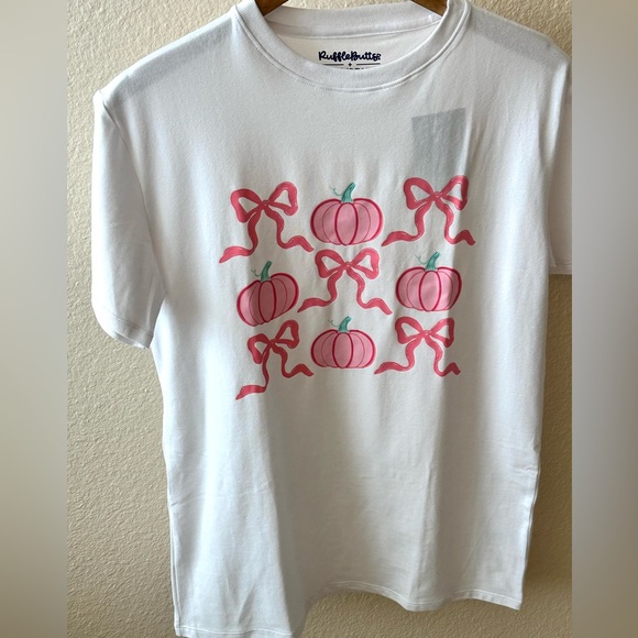 Ruffle Butts White Tee with Pink Pumpkin Design - Picture 6 of 7
